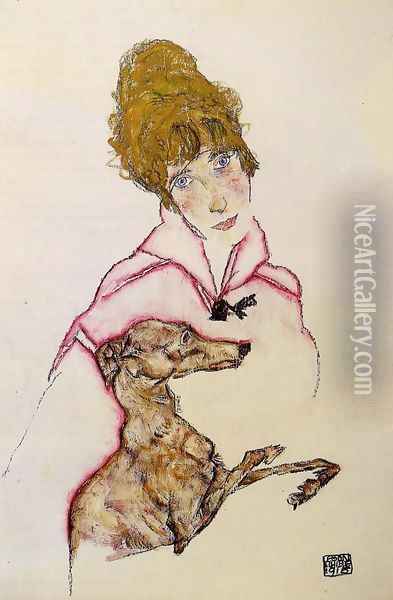 Woman With Greyhound Aka Edith Schiele Oil Painting - Egon Schiele