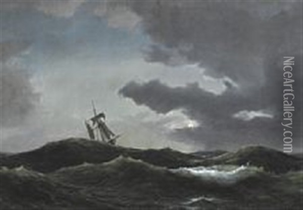 Moonlit Sea Oil Painting - Daniel Hermann Anton Melbye