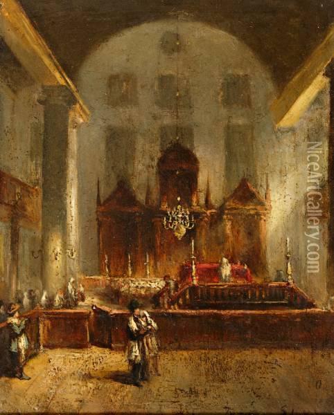 Interieur Van De Portugese Synagoge In Amsterdam Oil Painting - Jean-Baptist Tetar Van Elven