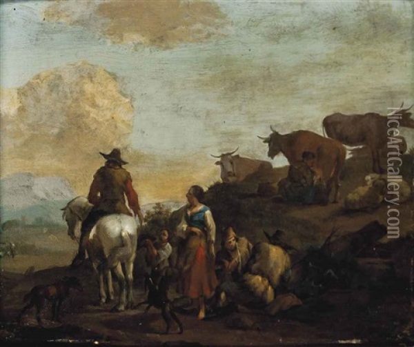 Shepherds And Their Cattle At Rest Oil Painting - Franz de Paula Ferg