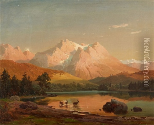 Mountainous Landscape With Fauna Oil Painting - Hans Heinrich Juergen Brandes