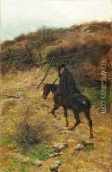 Einsamer Reiter Mit Schwarzem Umhang Oil Painting - Robert Von Haug