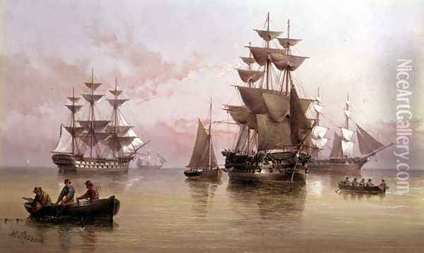 Evening Shipping Scene Oil Painting - Henry Redmore