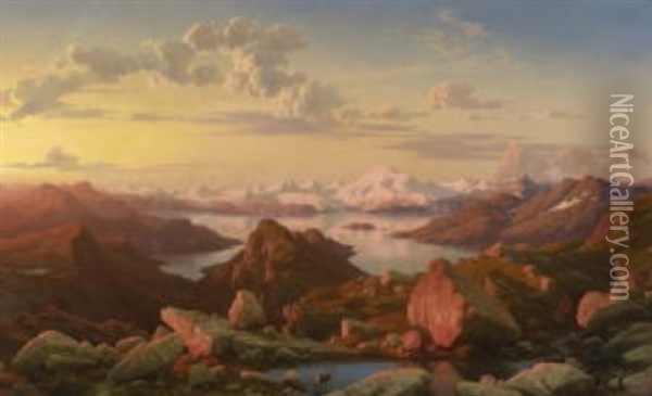 Norwegische Kuste (lofoten) Im Dammerlicht Oil Painting - Georg Eduard Otto Saal