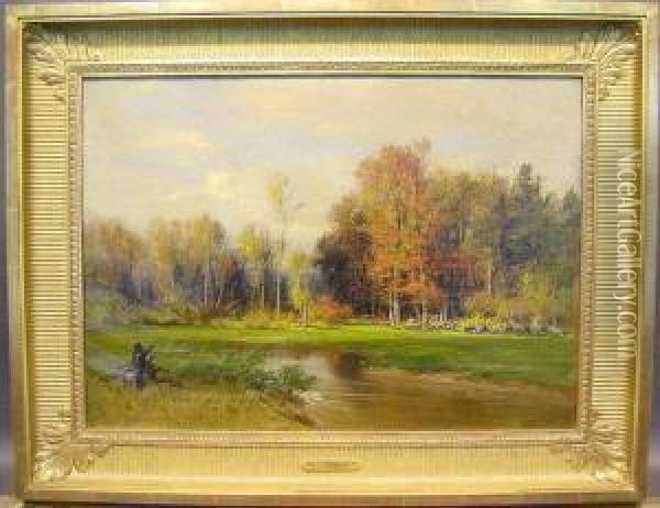 On The Marsh Oil Painting - Roswell Morse Shurtleff