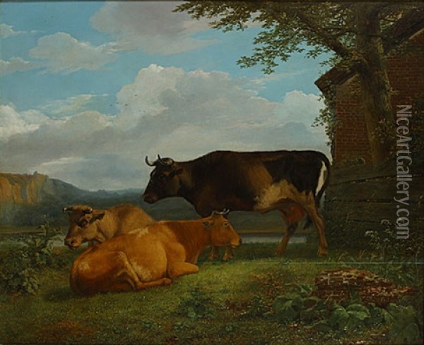 Koeien Oil Painting - Hendrik Josef Franciscus van der Poorten
