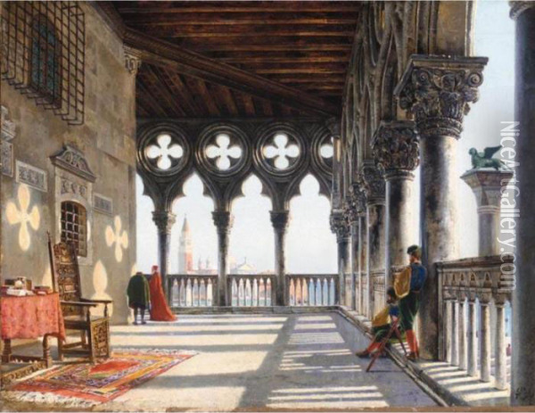 Galleria Del Palazzo Ducale Oil Painting - Friedrich Nerly