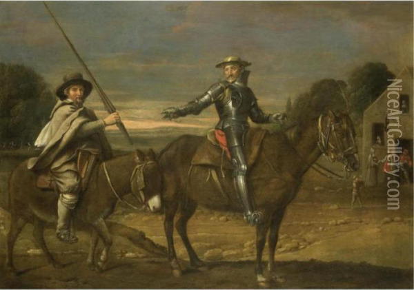 Don Quixote And Sancho Panza Oil Painting - Maitre Des Corteges