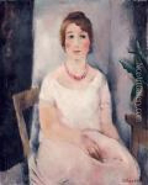 Jeune Femme Au Collier Rouge Oil Painting - Vera Rockline