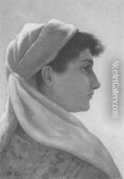 Portrait Of A Young Woman With A White Scarf Oil Painting - Walter Blackman