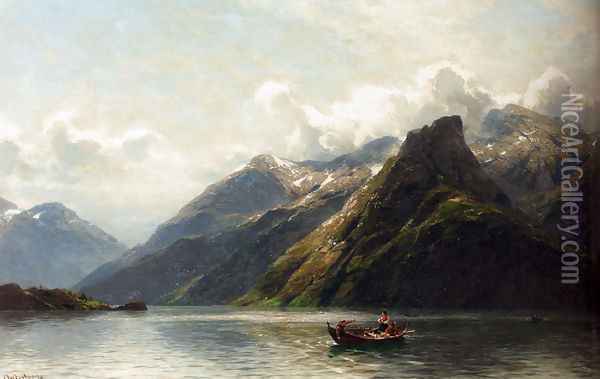 Summer: Fishing On A Norwegian Fjord Oil Painting - Karl August Heinrich Ferdinand Oesterley