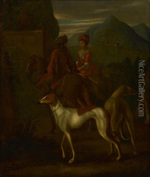 Figures And Hounds Gathered Before The Hunt Oil Painting - Jan Wyck