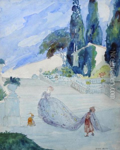 Parklandschaft Mit Dame Und Mohr Oil Painting - Umberto Brunelleschi