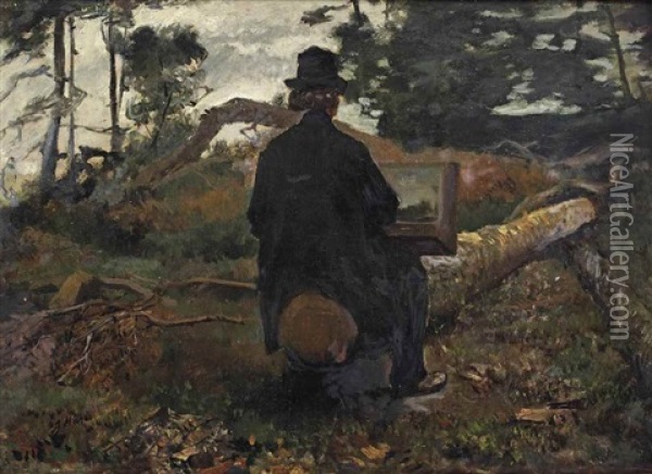 The Painter Frederik Hendrik Kaemmerer At Work In Oosterbeek Oil Painting - Jacob Henricus Maris