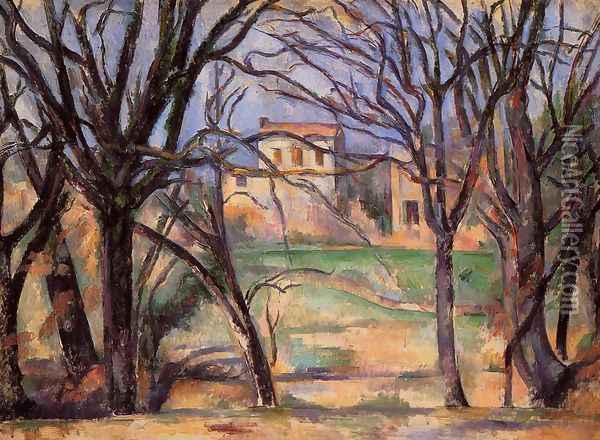 Trees And Houses Oil Painting - Paul Cezanne