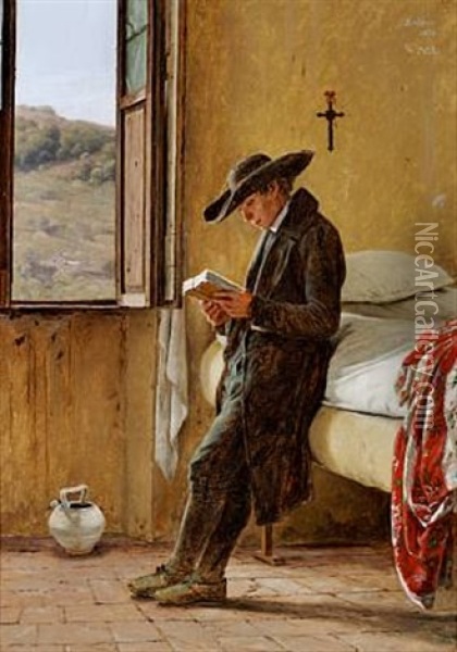 Den Laesende Abate (young Clergyman Reading) Oil Painting - Martinus Christian Wesseltoft Rorbye