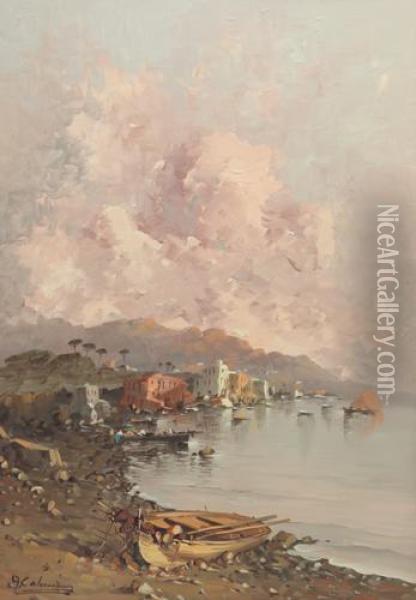 Marina, Barca In Secca Oil Painting - A. Colucci