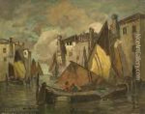 Fischerboote In Chioggia. Oil Painting - Ludwig Dill