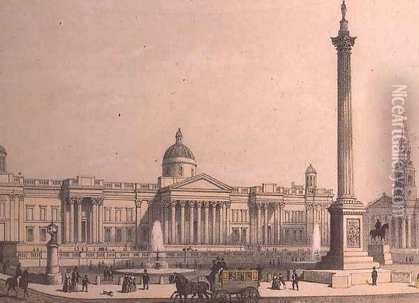 The National Gallery with Nelsons Column Oil Painting - Thomas Hosmer Shepherd