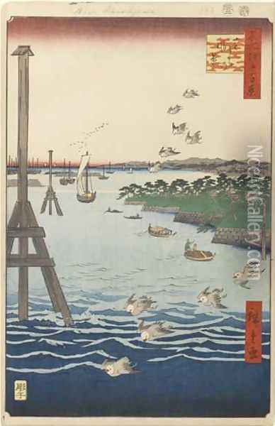 View of Shiba Coast No 108 from One Hundred Famous Views of Edo Oil Painting - Utagawa or Ando Hiroshige