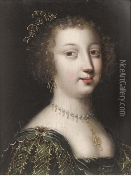 Portrait Of A Lady, Bust-length Oil Painting - Charles Beaubrun