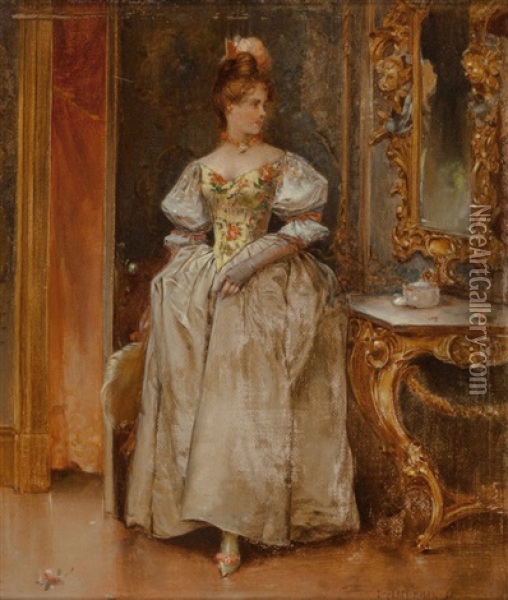 Portrait Of An Elegant Lady Oil Painting - Edward Percy Moran