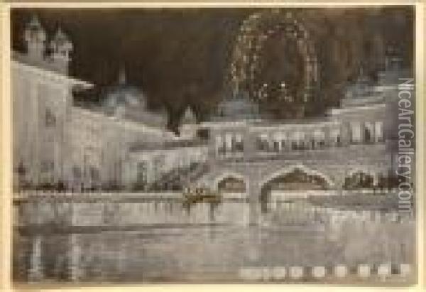 Central Court, Indiana Pavilion, World's Fair Oil Painting - Joseph Pennell