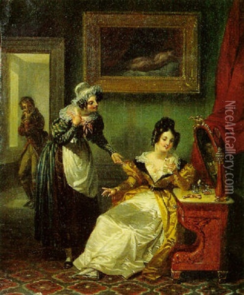 La Lettre Ou Le Billet Galant Oil Painting - Jean-Baptiste Lecoeur