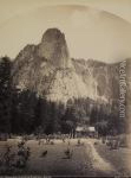 'sentinal Rock,' 3,100 Feet And 'sentinal Falls,' 3,270 Feet,california Oil Painting - Carleton E. Watkins