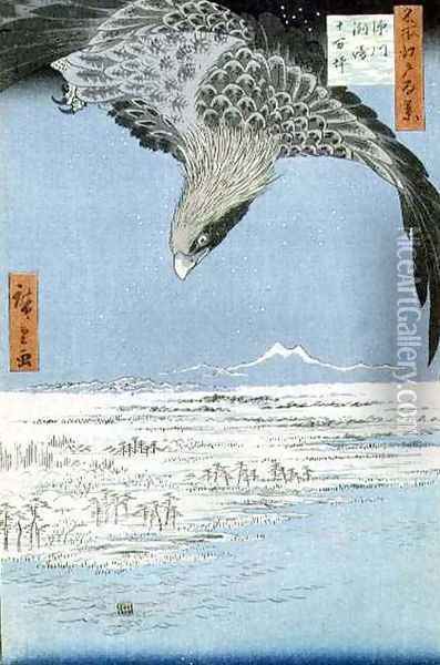 Eagle Over 100000 Acre Plain at Susaki Fukagawa Juman tsubo from the series 100 Views of Edo Meisho Edo hyakkei Oil Painting - Utagawa or Ando Hiroshige