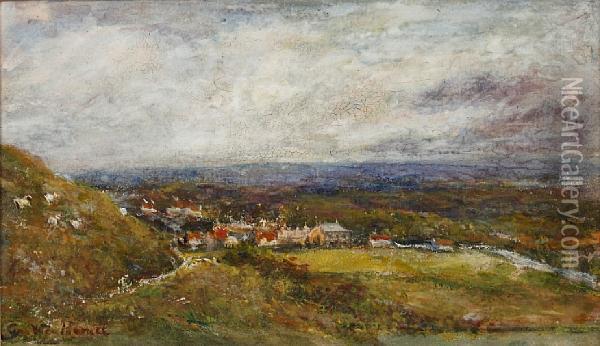 Landscape With Village Oil Painting - George Weatherill