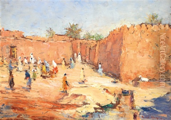 Algeriennes Au Bord De L'oued Oil Painting - Rene Hanin