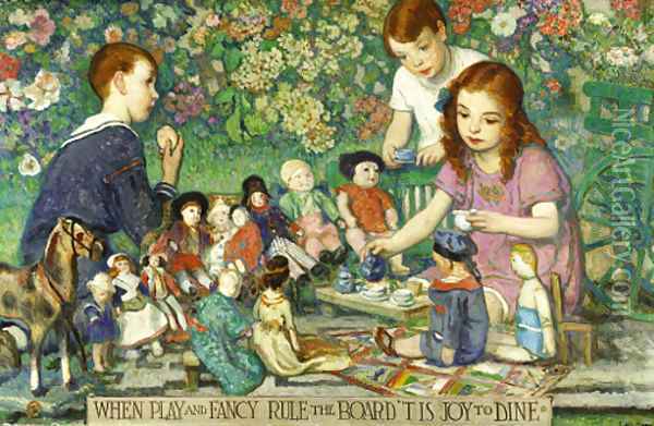 When Play and Fancy Rule the Board 'Tis Joy to Dine Oil Painting - Francis Luis Mora