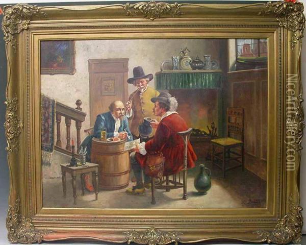 Drei Hollandische Herren Bei Einer Besprechung Oil Painting - Louis Braun
