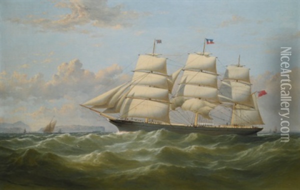 The British Merchantman Clifford In A Stiff Breeze, Preparing To Pick Up Her Pilot Off The Great Orme, North Wales, On The Return From Her Maiden Voyage To India Oil Painting - Samuel Walters