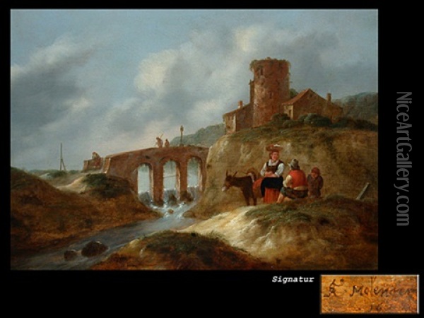 Landschaft Mit Gewasser, Brucke Und Figurenstaffage Oil Painting - Nicolaes Molenaer