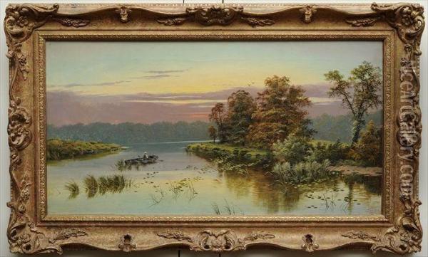 River Landscape With Figure Oil Painting - Edgar Longstaffe