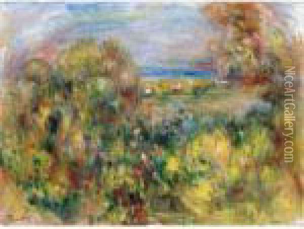 Paysage Avec Fleurs Et Fond De Mer Oil Painting - Pierre Auguste Renoir