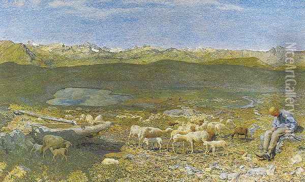 Alpine Pascoli (Pascoli Alpine Spring) Oil Painting - Giovanni Segantini