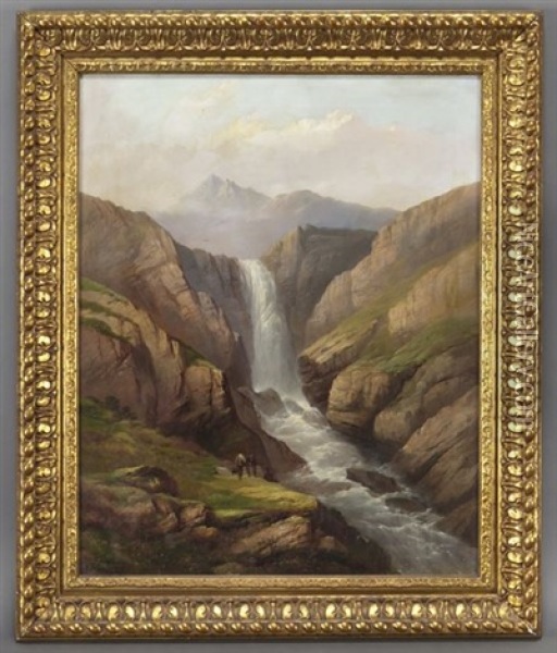 Waterfall Oil Painting - Hermann Herzog