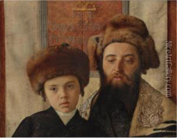 Portrait Of A Rabbi With A Young Pupil Oil Painting - Isidor Kaufmann