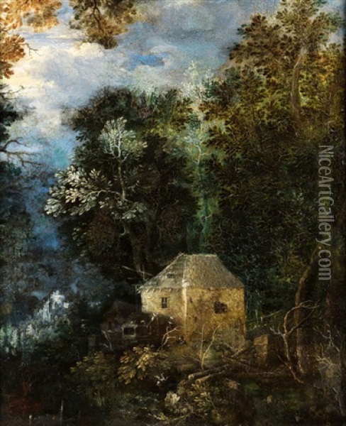 Altes Haus Zwischen Baumen Oil Painting - Gillis Van Coninxloo III