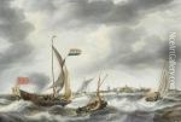 A Royal Barge Off The Coast Of Vlissingen Oil Painting - Bonaventura, the Elder Peeters