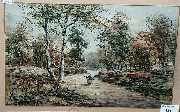 Autumnal Scene With Figure On A Woodland Path Oil Painting - John Hamilton Glass