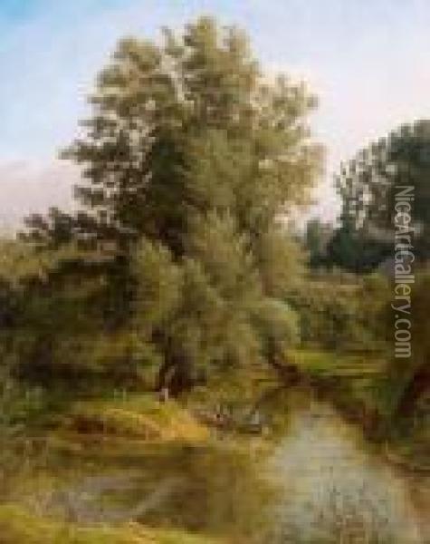 Angler Am Weiher Oil Painting - Jacob Alt