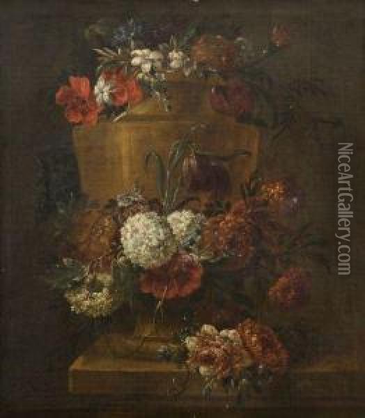 Vase Orne D'une Guirlande De Fleurs Oil Painting - Gaspar-pieter The Younger Verbruggen