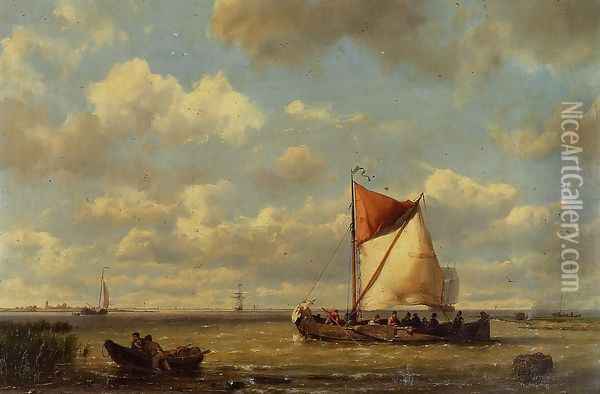 Shipping in a Calm on the Zuyder Zee Oil Painting - Hermanus Jr. Koekkoek