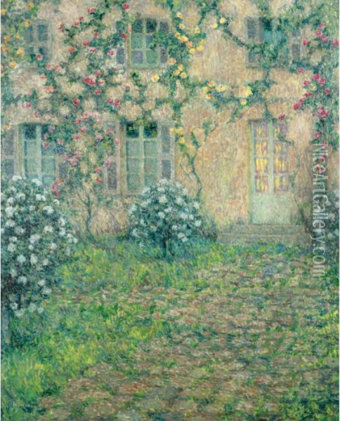 La Maison Aux Roses Oil Painting - Henri Eugene Augustin Le Sidaner