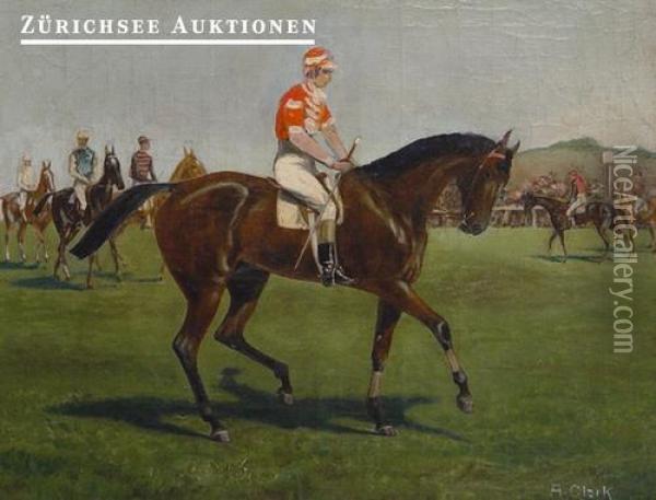 Jockeys Beim Einreiten Oil Painting - A. Clark