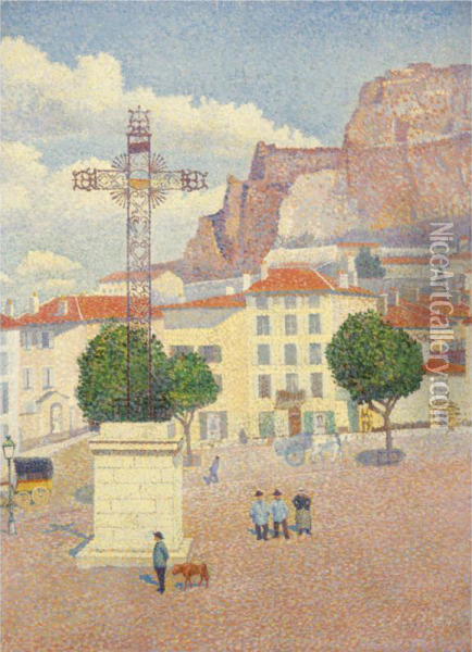 Le Puy, La Place Ensoleilee Oil Painting - Albert Dubois-Pillet